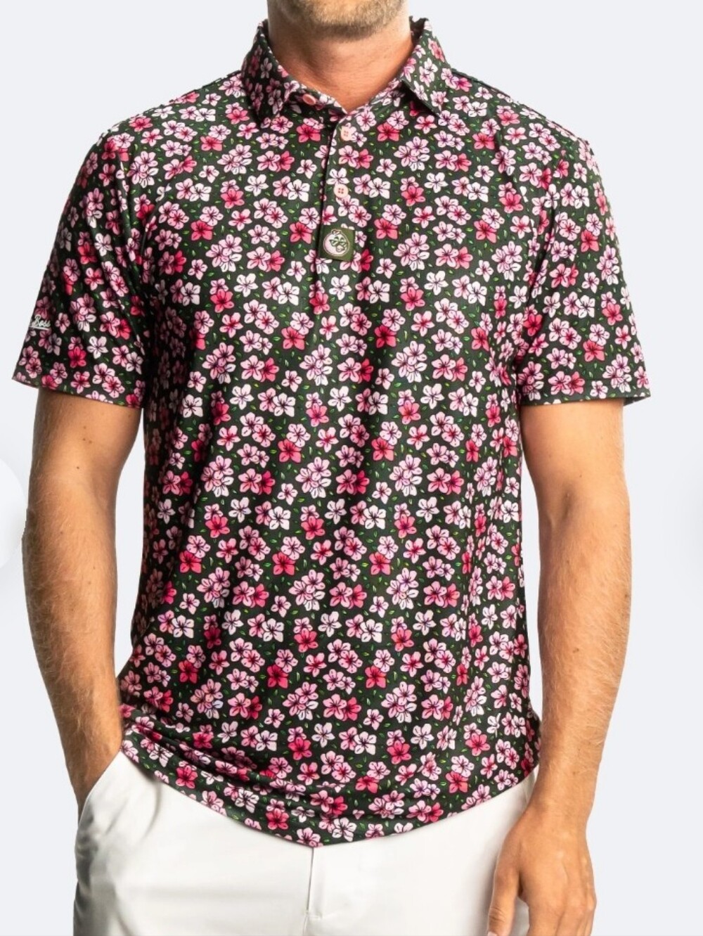 Birdieboss Azaleas Golf Polo Sz Medium Men's Moisture Wicking Performance Shirt
